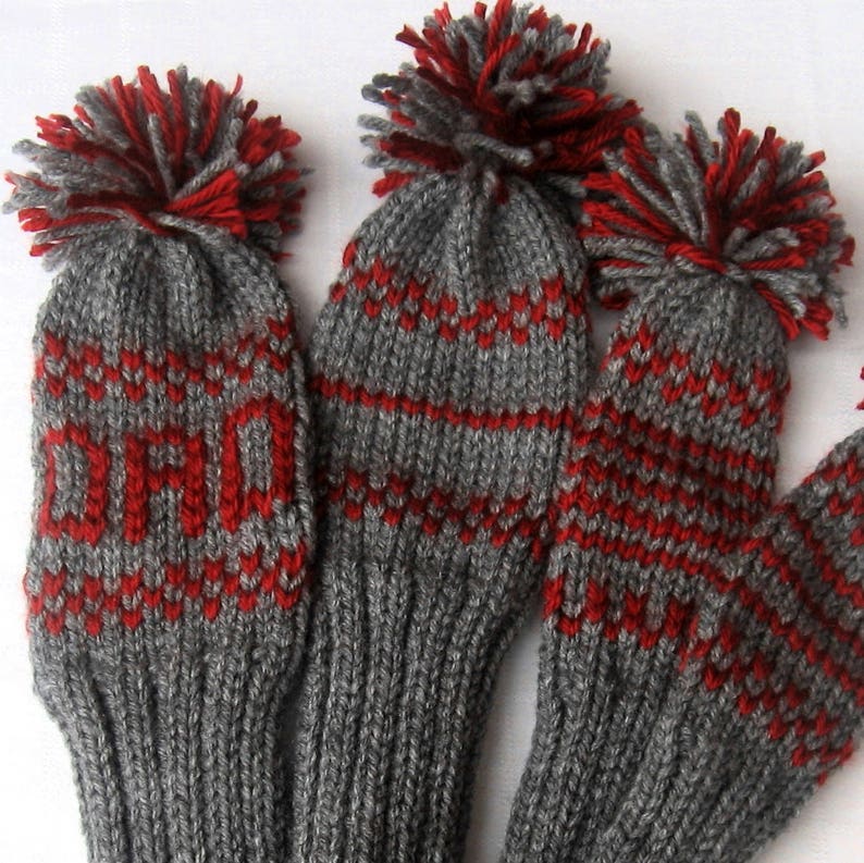 Set of Four Hand Knit Golf Club Head Covers With Pom Poms Etsy