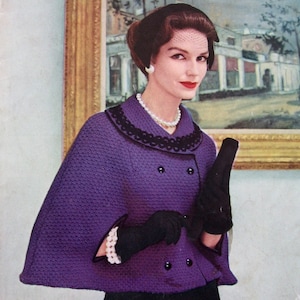 Vintage Knit Cape Pattern Double Breasted With Lrg Collar And Arm Opening  PDF