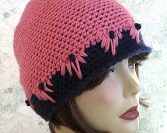 Crochet Hat Pattern Womens And Teen Cloche Style With Flower Trim Instant Download