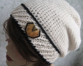 Instant Download Womens Crochet Slouch Hat Pattern With Contrasting Band Trim Very Easy To Make