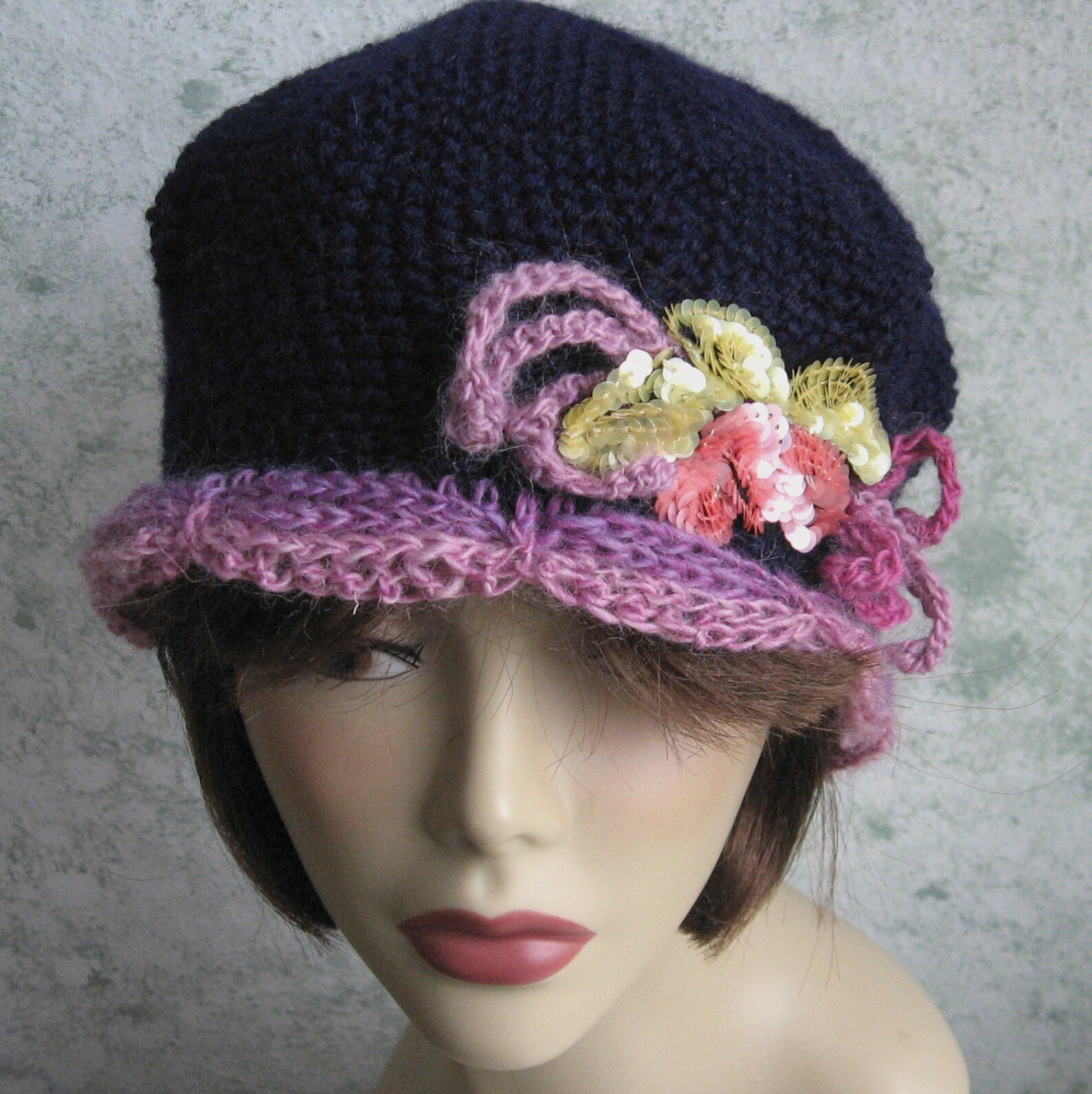 Womens Crochet Hat Pattern Cloche Navy Colored Hat With Etsy
