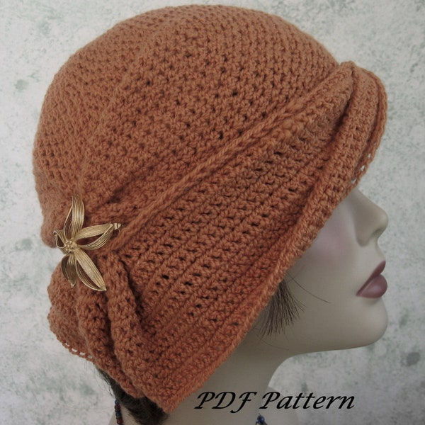 Crochet Hat Pattern Womens Cloche With Side Gathers And Draped Brim digital download