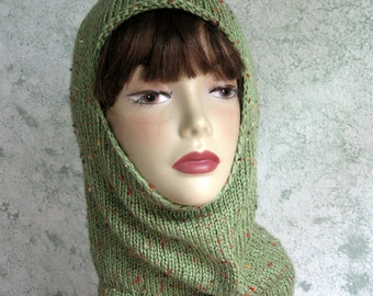 Hand knit Ski Mask Fits Men Or Women Sage Tweed Yarn Easy Care Ready To Ship Sizes 21- 23.5 Inch