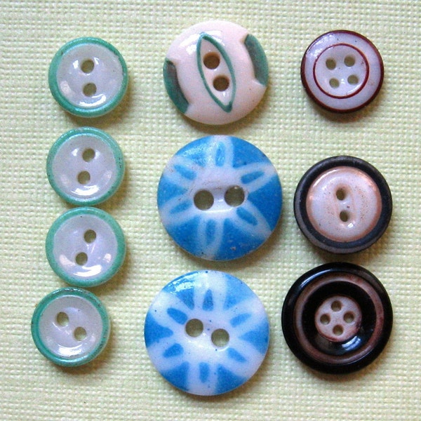 Ten Fun China Buttons One Set Of Four