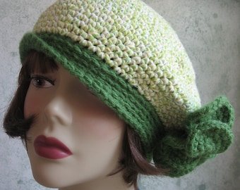 Crochet Pattern Womens Banded Beret With Large Flower Trim PDF May Resell Finished Instant Download