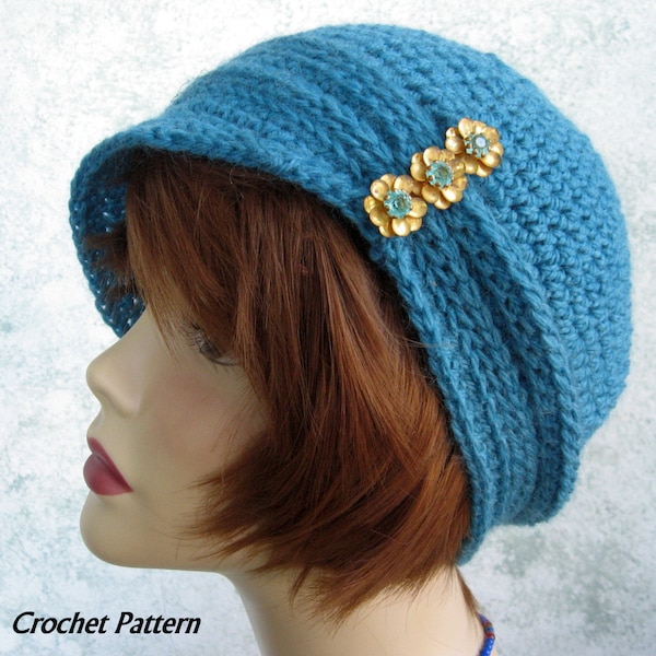 Womens Crochet Hat Pattern Cloche With Ribbing And Small Brim Instant Download May Resell Finished