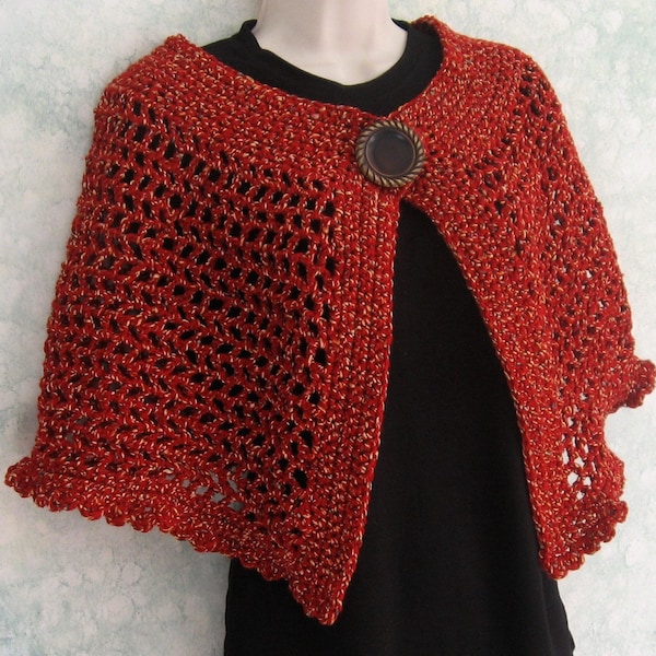 Womens Crochet Cape Pattern With Large Button Trim And Snap Closure Instant Download