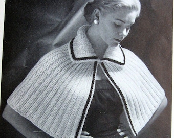 Crochet Pattern Vintage Womens Cape Shawl One Size Fits Most Instant Download