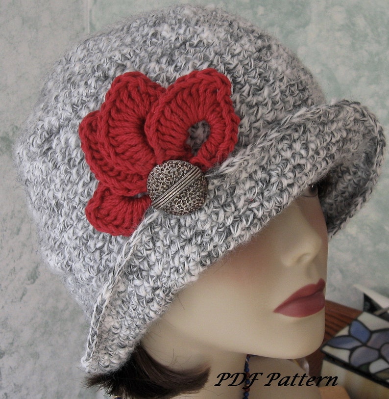 Crochet Hat Pattern Flapper Style With Brim Petal Trim And Back Pleats Digital Download image 1