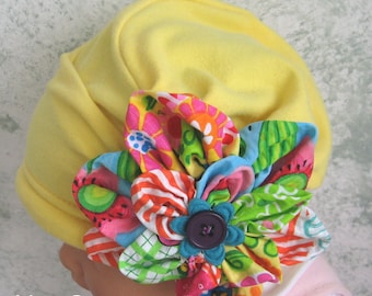 Baby Girls Hat Pattern With Lrg Flower Trim Summer Style PDF Instant Download Infant- 10 Years