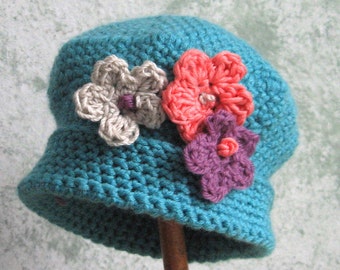 Spring Baby Crochet Hat Pattern With Flower Trim Instant Download Multi-Sized May Sell Finished