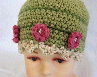 Baby Crochet Hat Pattern Flower And Bead Trim Instant Download Multi-Sized
