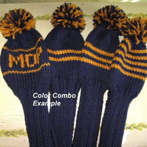 Hand Knit Golf Club Head Covers With Pom Poms Fits Driver, Woods and ...