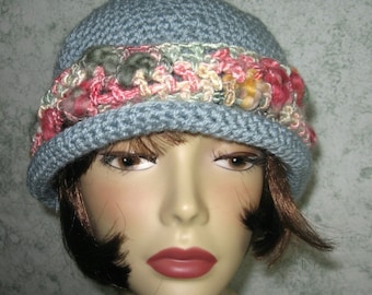 Crochet Pattern Brimmed Womens Hat With Art Yarn Trim Instant Download