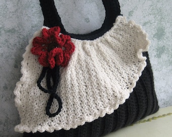 Crochet Purse Pattern Pleated Bag With Drape And Flower Trim  Easy To Make instant Download