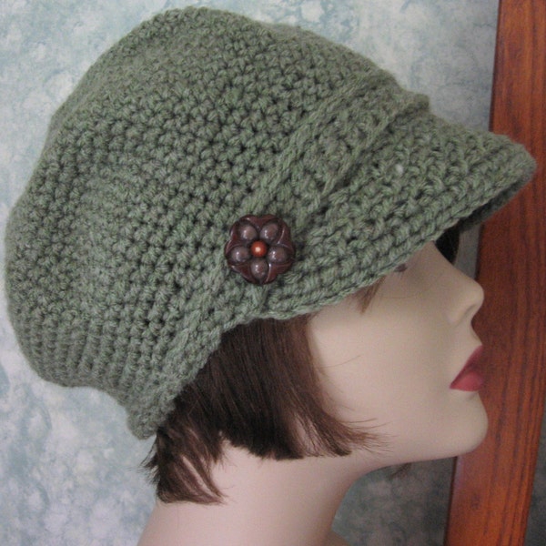 Newsboy Crochet Hat Pattern Womens Khaki Visor Hat Chemo Hat Bad Hair Day Hat Instant Download Pattern