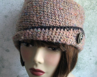 Crochet Pattern Womens Crochet Hat With Close Fitted Brim And Button Trim Instant Download