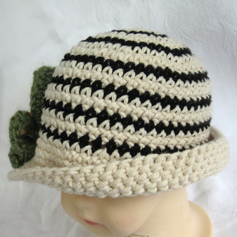 Baby Girls Crochet Hat Pattern Striped with Large Flower Trim Instant Download Multi-Sized Pattern image 2