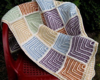 Crochet Afghan Pattern Mitered Squares Crochet Blanket Kids Afghan Throw Digital Download