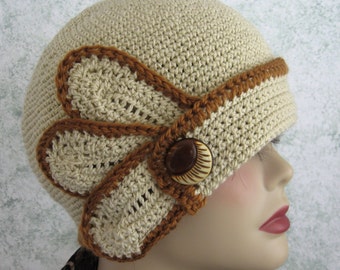 Crochet Hat Pattern Womens Flapper Style With Petal And Button Trim Instant Download