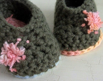 Infant Crochet Slippers Pattern With Flower Trim 3 Sizes Instant Download Easy To Make