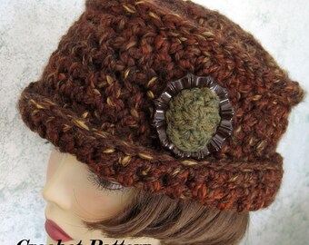 Womens Crochet Hat Pattern With Brim And Large Trim Piece Quick And Easy Using Chunky Tweed Instant Download