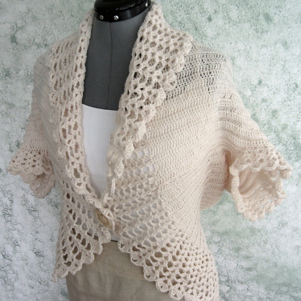 Womens Crochet Shrug Pattern With lace Trim In 3 Sizes Easy To Make Instant Dowload