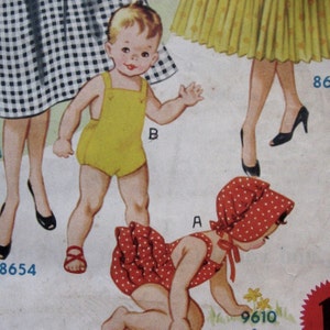 Toddlers Vintage Sun Suit Pattern With Ruffled Seat And Brimmed Hat Toddler Active Wear Play Suit circa 1955 Size 1-2 yrs Instant Download