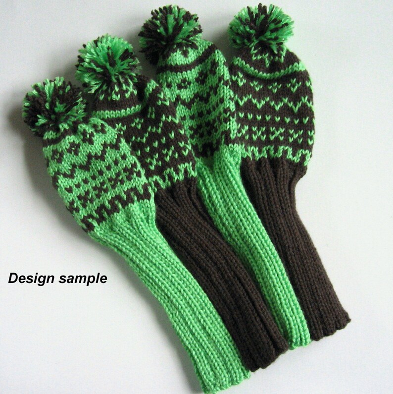 Hand Knit Golf Club Head Covers With Pom Poms Fits Driver Etsy Canada