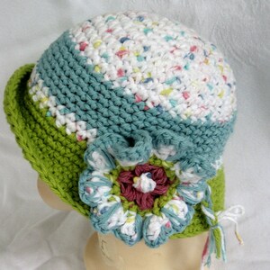 Baby Girls Crochet Hat Pattern Brimmed With Flower Trim Instant Download Multi-Sized