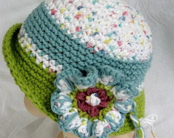 Baby Girls Crochet Hat Pattern Brimmed With Flower Trim Instant Download Multi-Sized