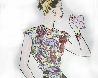 Womens Vintage Blouse Pattern- Using Your Favorite Scarf  4 Different Styles circa 1950s Instant Download