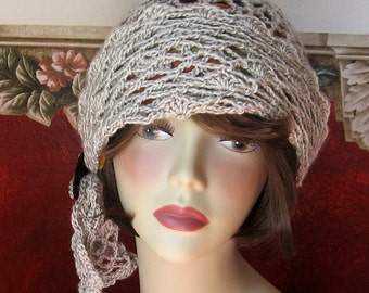 Crochet Pattern  Womens Flapper Hat Open Mesh Motiff With Draped Trim Instant Download