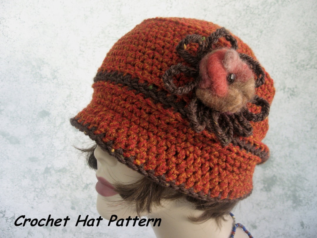 Instant Download Crochet Hat Pattern Brimmed Womens Cloche With Flowe Trim  - Etsy, image size:1080x810
