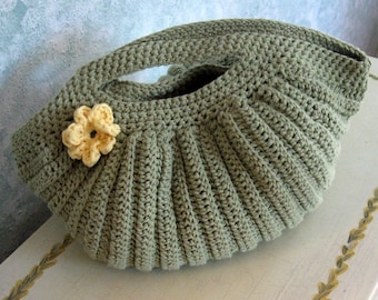 Crochet Purse Pattern Pleated Clam Shell Shape With Flower Trim PDF Easy To Make Instant Download