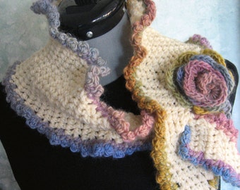 Crochet Scarf Pattern Keyhole Closure With Flower Trim Easy To Make Instant Download