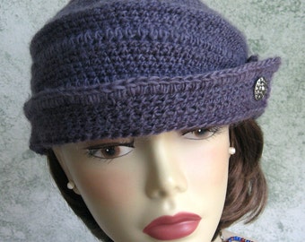 Womens Crochet Hat Pattern 1940s style Bowler With Button Trim Instant Download