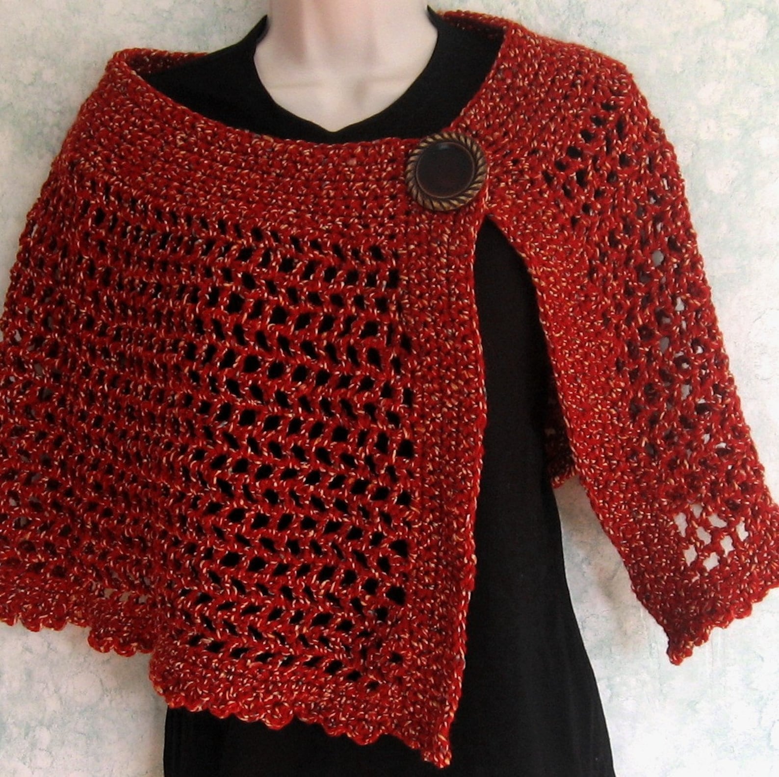 Womens Crochet Cape Pattern With Large Button Trim and Snap Closure ...
