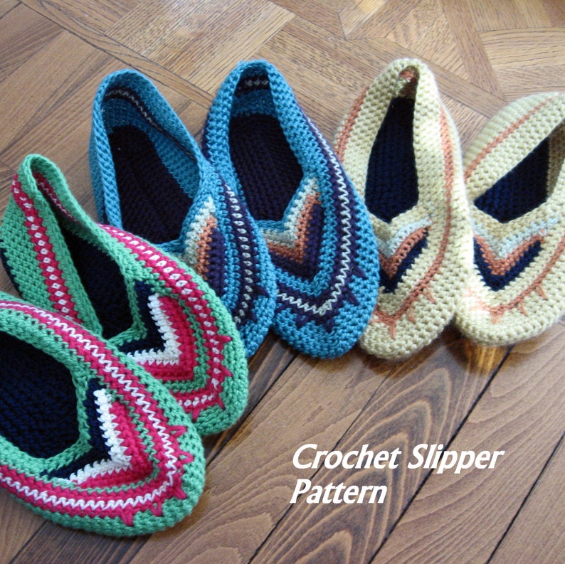 Womens Crochet Slipper Pattern House Shoes With Colorful Chevron Toe Multi Sized Women's Slipper Pattern Instant Download Easy To Make image 5