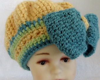 Crochet Hat Pattern Baby Girls Beret With Bow Trim Instant Download Multi-Sized May Resell finished