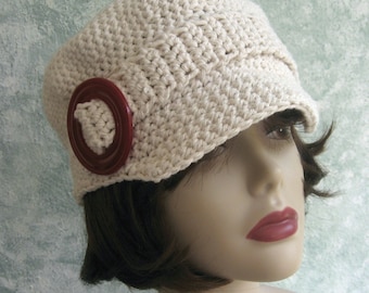 Crochet Newsboy Hat Pattern Womens And Teen Sizing Cotton Crochet Hat Pattern With Visor And Buckle Trim Hair Loss Hat Instant Download