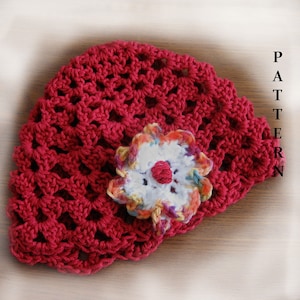 Patrón de gorro de crochet para mujer: gorro de punto de concha con ribete floral, fácil de hacer, descarga instantánea