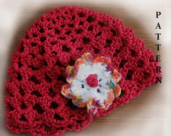 Womens Crochet Hat Pattern- Shell Stitch Beanie With Flower Trim  Easy To Make Instant Download
