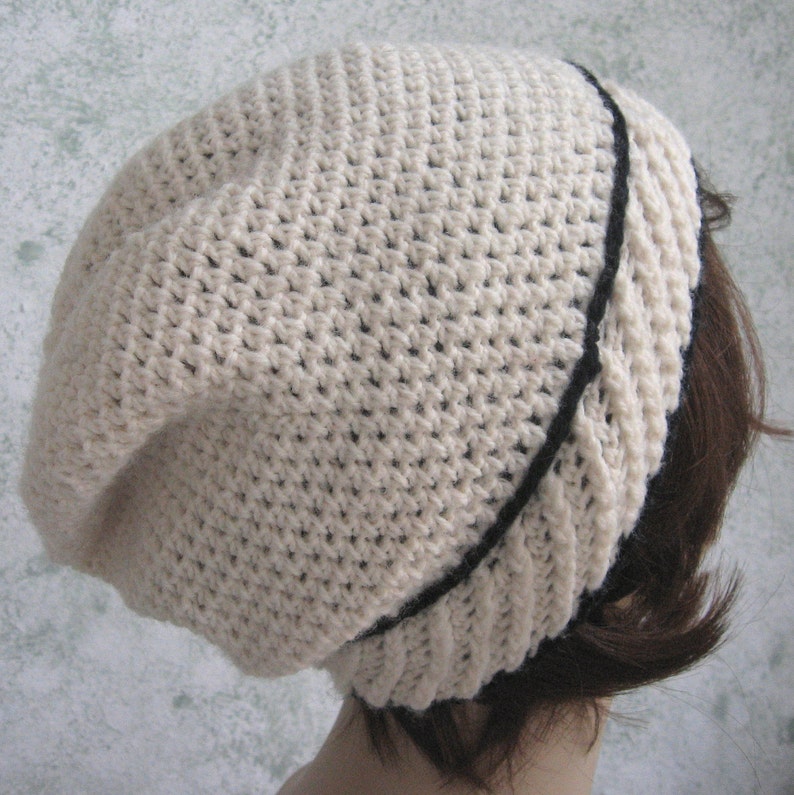 Instant Download Womens Crochet Slouch Hat Pattern With Contrasting Band Trim Very Easy To Make image 3