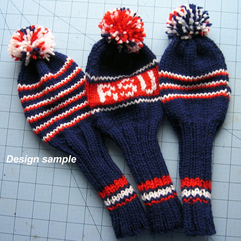 Hand Knit Golf Club Head Covers With Pom Poms Fits Driver Etsy Canada