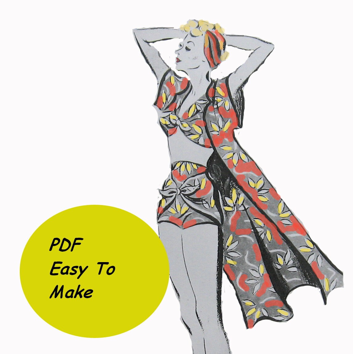 Swim Robe Pattern Womens Swim Suit Pattern With Beach Jacket Instant Download Circa 1930 ...