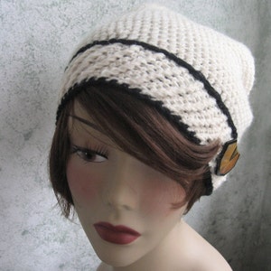 Instant Download Womens Crochet Slouch Hat Pattern With Contrasting Band Trim Very Easy To Make image 2