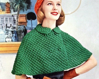 Womens Knitted Cape Pattern With Double Breasted Closure Vintage 1950s Digital Download