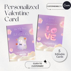 EDITIERBARE Druckbare Valentinstag Liebeskarten | Anpassbare Designs mit Geist, Kirsche, Gummibärchen & mehr - komplett personalisierbar, 5 Karten in 2 Größen