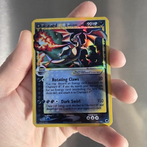 Aimant ou autocollant Pokemon Charizard Dragon Frontiers étoile dorée inversée holo #100, carte Pokémon pas vraie faite maison idéale pour cadeaux et cadeaux
